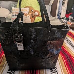 Ellen Tracy Sarah Black Croc-Embossed Large Tote Bag | NWT